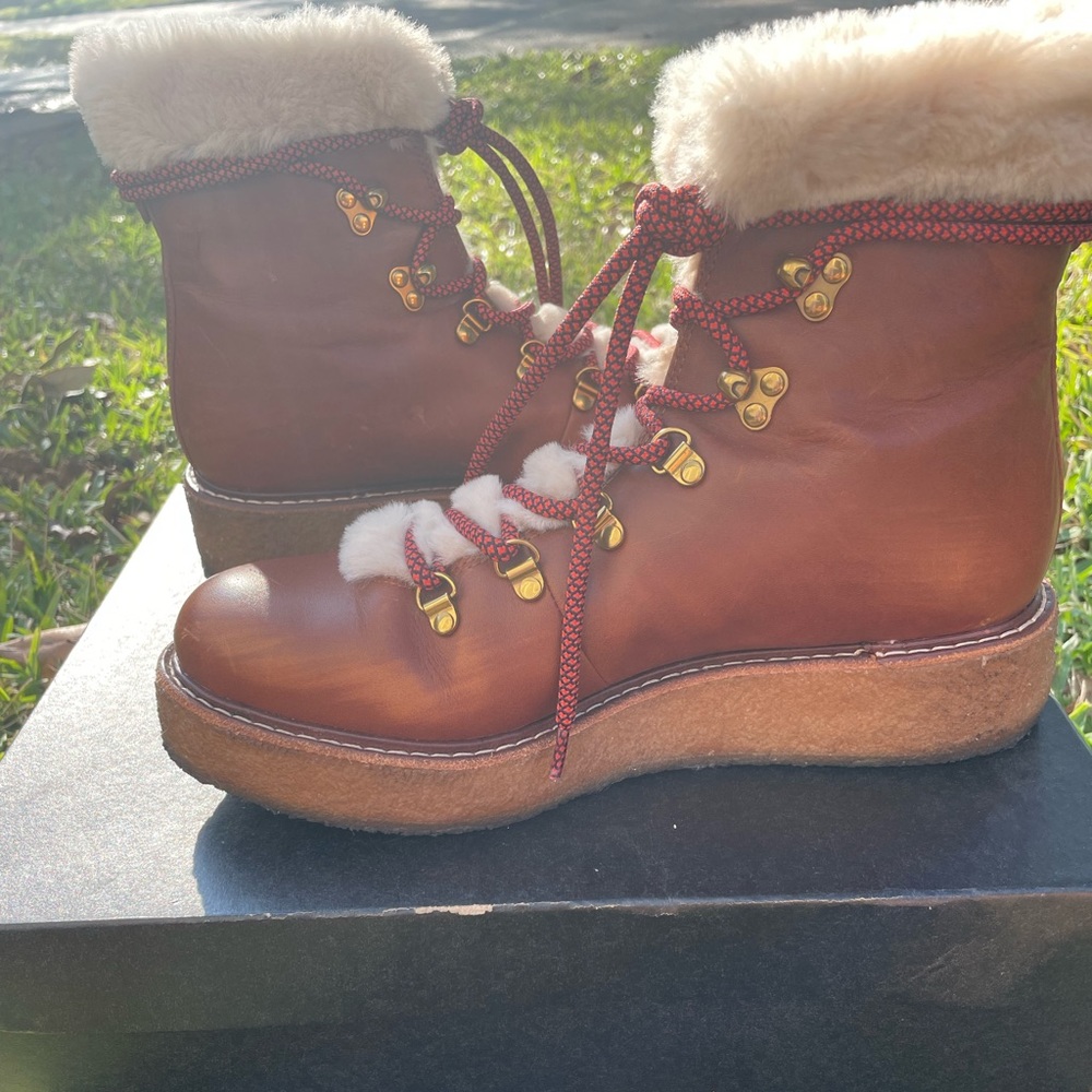 JCrew Nordic Leather winter boots with wedge crepe sole.